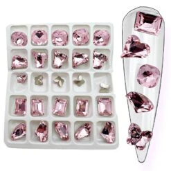Pink / Crystal Shapes / Diamonds / Box / 25pcs