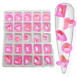 Hot Pink / Crystal Shapes / Diamonds / Box / 25pcs
