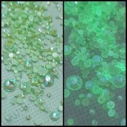 Crystals MIX SIZES GLOW In The DARK ( LIGHT GREEN AB ) 1440 Pcs