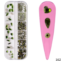 Green Crystal Shapes / Sizes Mix / Green Diamonds / Green Rhinestones / Green Charms / 162