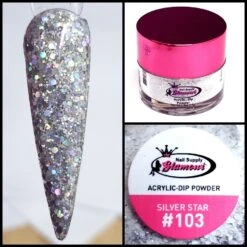 Glamour 2 In 1 Acrylic & Dip Glitter SILVER STAR #103 1/2oz