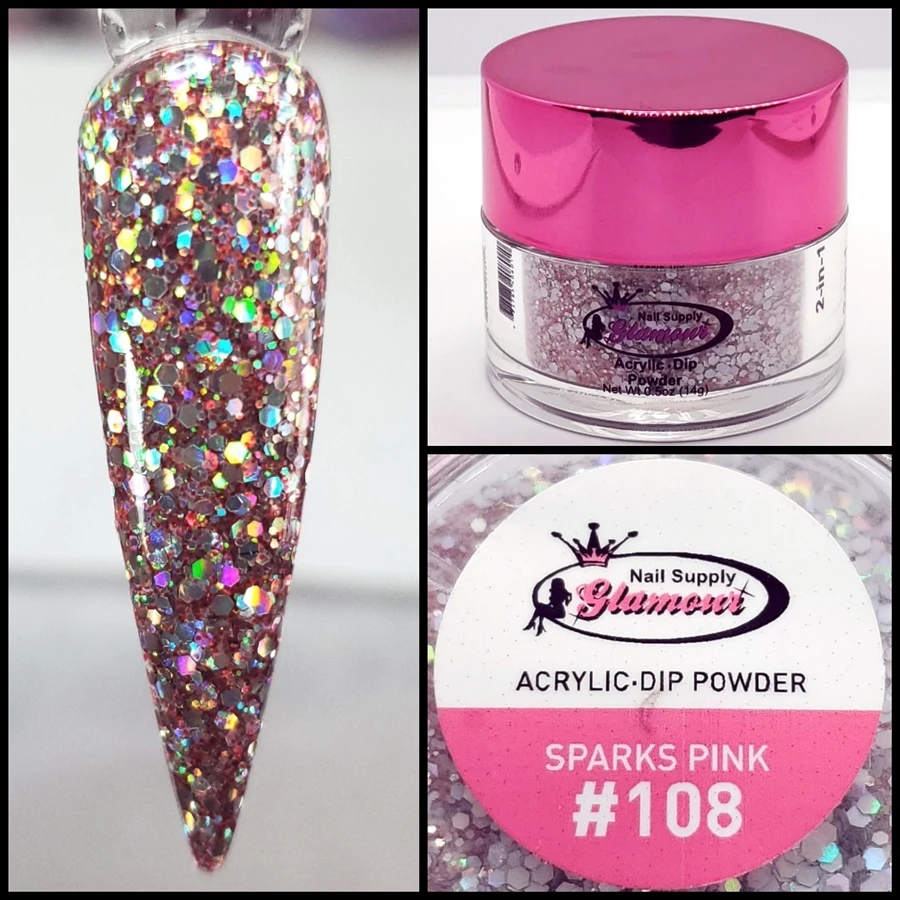 Glamour 2 In 1 Acrylic & Dip Glitter SPARKS PINK #108 1/2oz 3 Glamour 2 In 1 Acrylic & Dip Glitter SPARKS PINK #108 1/2oz