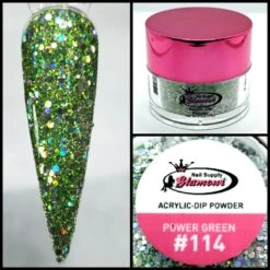 Glamour 2 In 1 Acrylic & Dip Glitter POWER GREEN #114 1/2oz