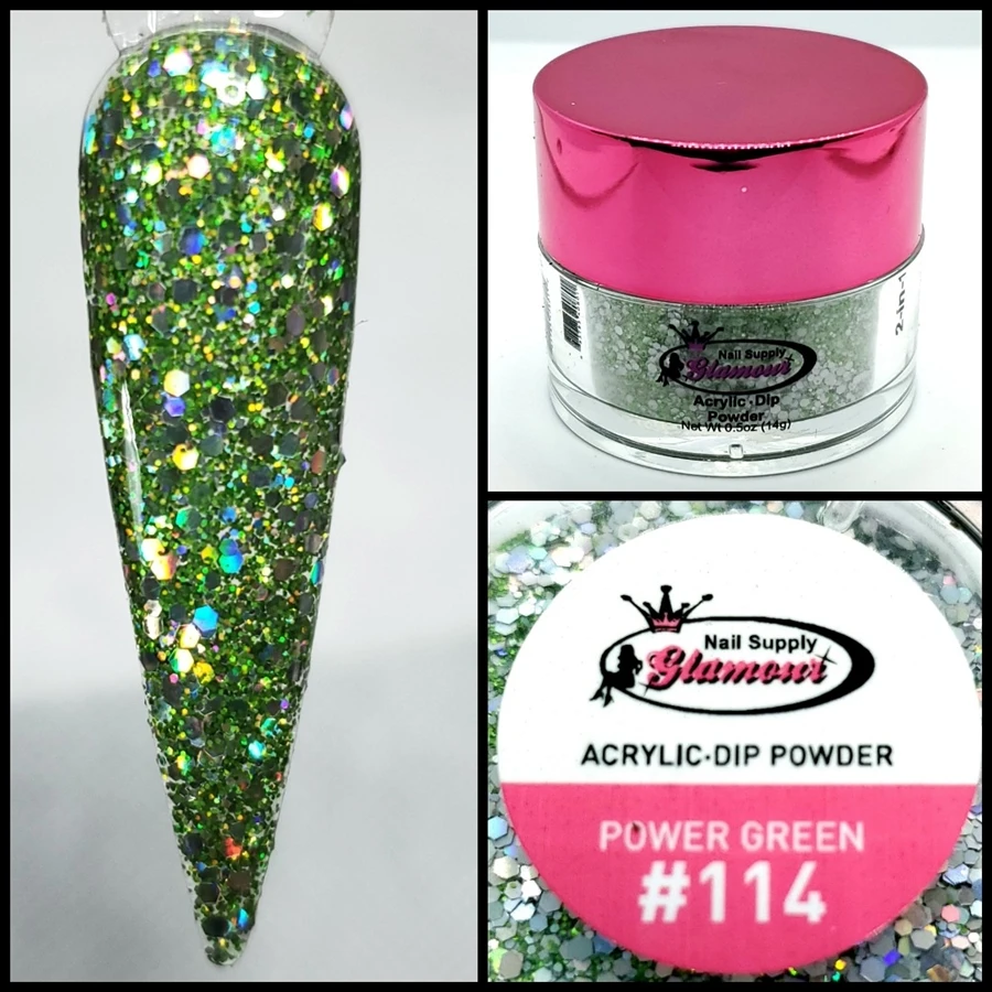 Glamour 2 In 1 Acrylic & Dip Glitter POWER GREEN #114 1/2oz 3 Glamour 2 In 1 Acrylic & Dip Glitter POWER GREEN #114 1/2oz