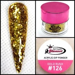 Glamour 2 In 1 Acrylic & Dip Glitter GOLD RUSH #126 1/2oz
