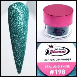 Glamour 2 In 1 Acrylic & Dip Glitter TEAL AND SHINE #198 1/2oz