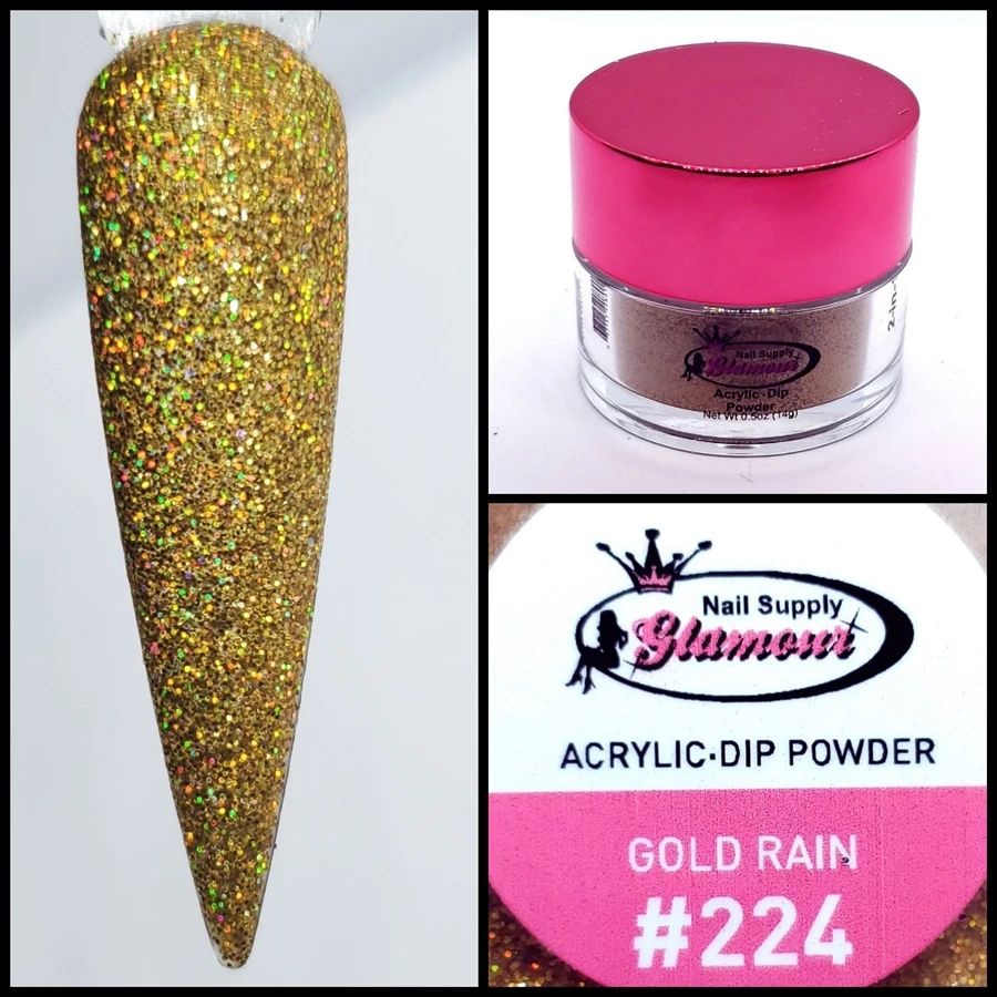 Glamour 2 In 1 Acrylic & Dip Glitter GOLD RAIN #224 1/2oz 3 Glamour 2 In 1 Acrylic & Dip Glitter GOLD RAIN #224 1/2oz