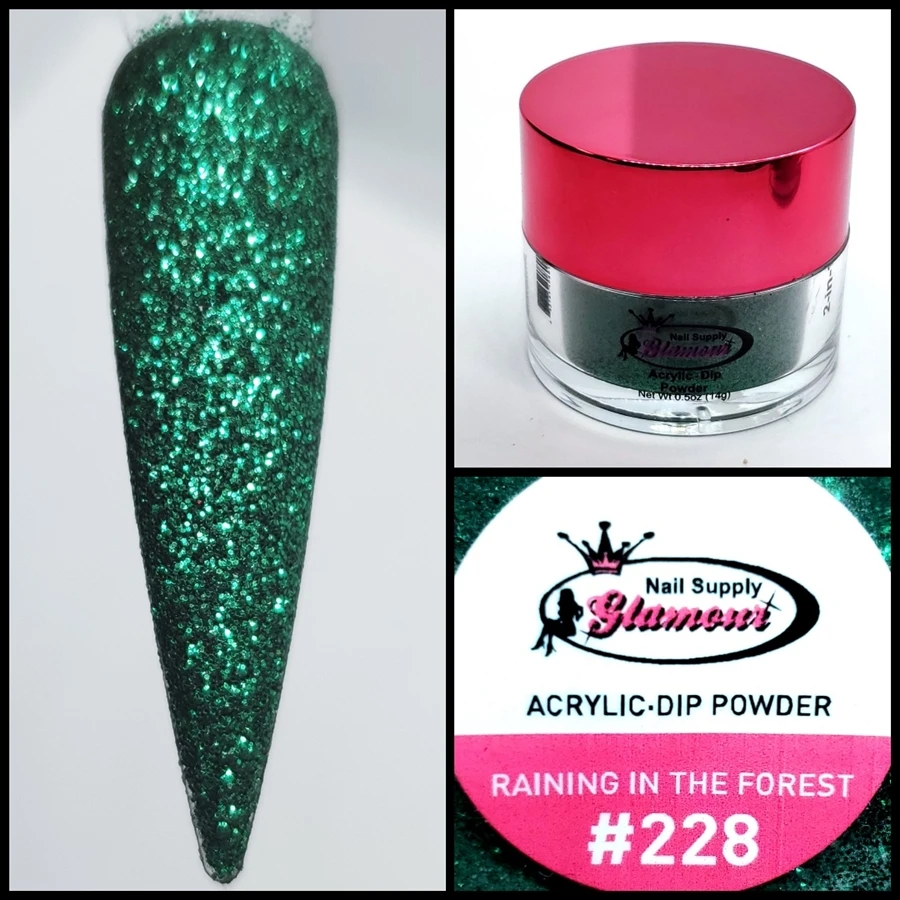 Glamour 2 In 1 Acrylic & Dip Glitter RAINING IN THE FOREST #228 1/2oz 3 Glamour 2 In 1 Acrylic & Dip Glitter RAINING IN THE FOREST #228 1/2oz